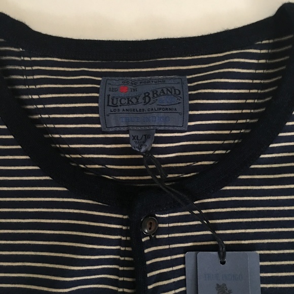Lucky Brand Navy Blue Striped Henley Sleep Top - Picture 2 of 3